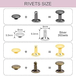 200Sets 8mm Round Double Caps Rivets, Leather
