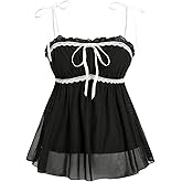 Verdusa Women's Babydoll Tops Peplum Tie Shoulder Sleeveless Summer Cami Going Out Top