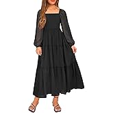 YOVION Girls Fall Long Sleeve Maxi Dress Chiffon A-Line Smocked Tiered Flowy Formal Wedding Guest Dresses for 6-12 Y