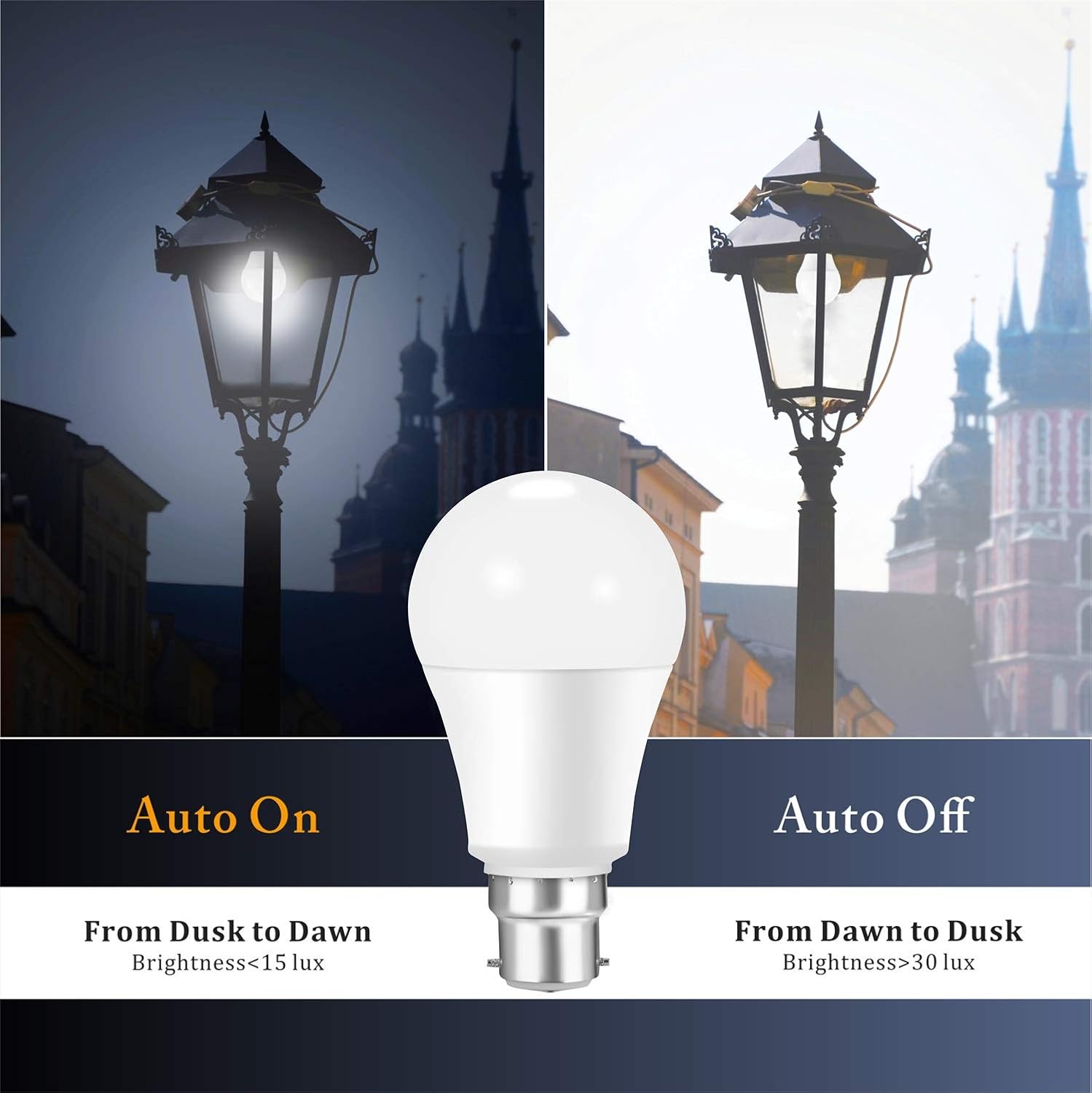 Boxlood Dusk Till Dawn Light Bulbs, 3000K Warm White, 9W 60W Equivalent, B22 Energy Saving Light Bulbs - Image 5