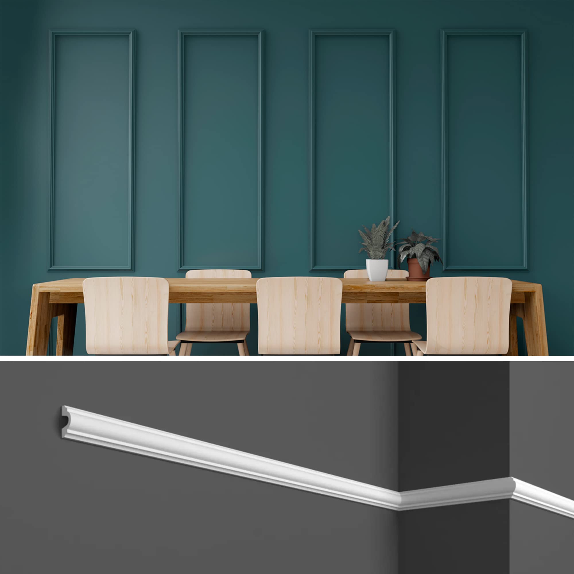 12 metre wall panels made of sturdy white hard polymer (better than polystyrene and plaster), wall mounting, 12 pieces of 1 m (HCR518 12 meters)