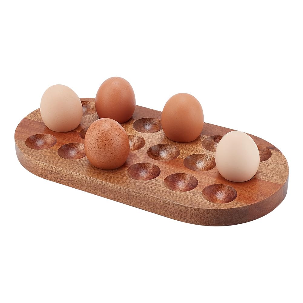 PH PandaHall 18 Holes Wooden Egg Holder Stackable Eggs Storage Trays Eggs Container Rack Countertop for Eggs Decor Organizer Rustic Kitchen Decoration, 30x15cm