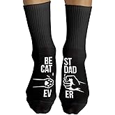 FUQWZ Best Cat Dad Ever Socks, Cat Dad Gifts, Black Crew Socks for Men, Gifts from Daughter. (289)