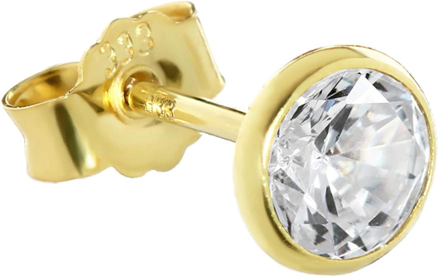 NKlaus single stud earrings real gold alloy 5,5mm Cubic ia ladies men 0,81g 3, Yellow,Gold