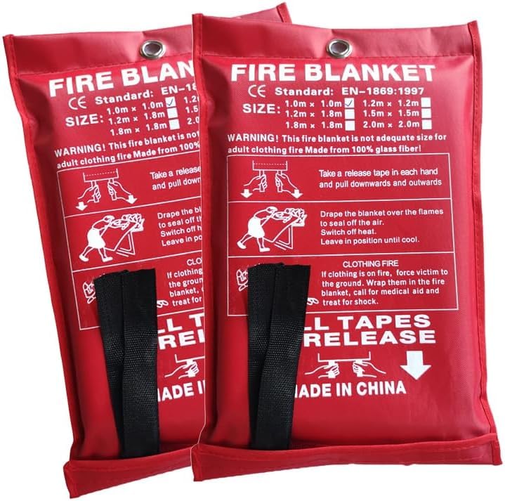 ISOP Fireproof Blanket Large 180 * 200 cm - Pack of 2 Fibreglass Fire Blanket – Heavy Duty Emergency– A-Grade Survival Blankets – Fire Suppressant – Rescue Survival Tool for Home & Kitchen Safety