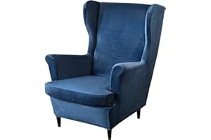 GULI Wingback Chair Cover 2-Piece, Wing Chair Covers Armchair Chair Slipcovers Spandex Sofa Cover Furniture Protector Machine Washable Removable for Living Room, Bedroom, Hotel(Velvet-Navy Blue)