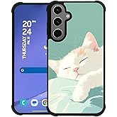CARLOCA Compatible with Samsung Galaxy S24 Plus S25 Plus Case for Girls Boys Ultra Protection Soft Silicone TPU Non Slip Back Fashion Pattern Sleeping Green Bed Cute White Cat