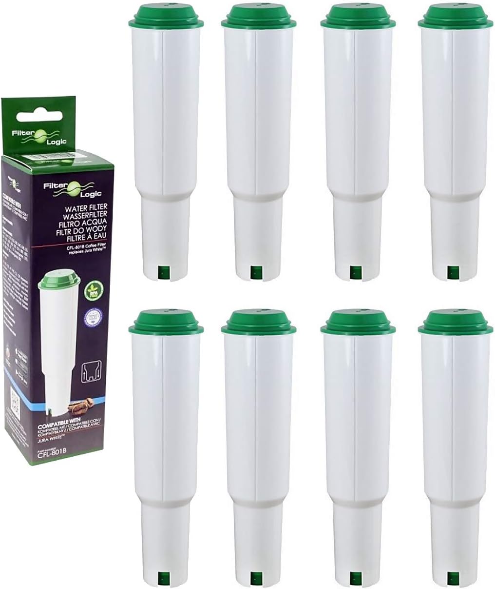 FilterLogic CFL-801B Coffee Machine Water Filter Compatible with Jura Claris White - Including Various Models of Nespresso, Capresso, Impressa, Avantgarde Coffee Machines (8 Park)