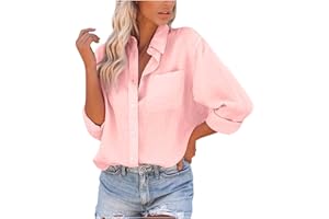 NEROHUSY Blouses for Women Button Denim Long Sleeve Turn Down Collar Short Sleeve Womens Distressed Ripped Jean Tops Summer
