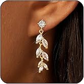 Lunvky 14K Gold Plated Dangle Earrings for Women Dainty Silver Drop Earring Trendy Small Long Dangling Wedding Bridesmaid Hoop Diamond Crystal Cute Earring Jewelry Valentine Gifts