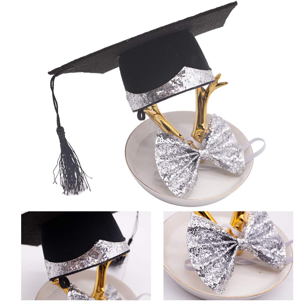 DomeStar Graduation Cap Sash Bowtie Set, Graduation Sash and Graduation Headband and Sequin Grad Bow Ties 3PCS Graduation Accessory Party Costume