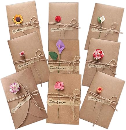 Amazon Moin Moin メッセージ カード 手紙 レター 母の日 2way フラワー 花 一輪 フラワー グリーティング カード 封筒 シール 紐 花 9種セット Mサイズ 17 4 11cm ひまわり 薔薇 ブラウン