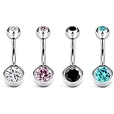 QUZIONE Titanium Belly Button Rings Set – 4pcs 14G Curved Barbell with CZ Top,10mm 12mm Hypoallergenic Belly Piercing Jewelry for Women,G23 Implant Grade, 7 Colors