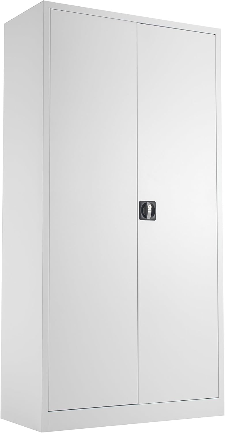 Office Hippo Steel Storage Cabinet, Lockable, Double Door, 4 Height Adjustable Shelves, 50kg Load Capacity, White, 92 cm x 179 cm