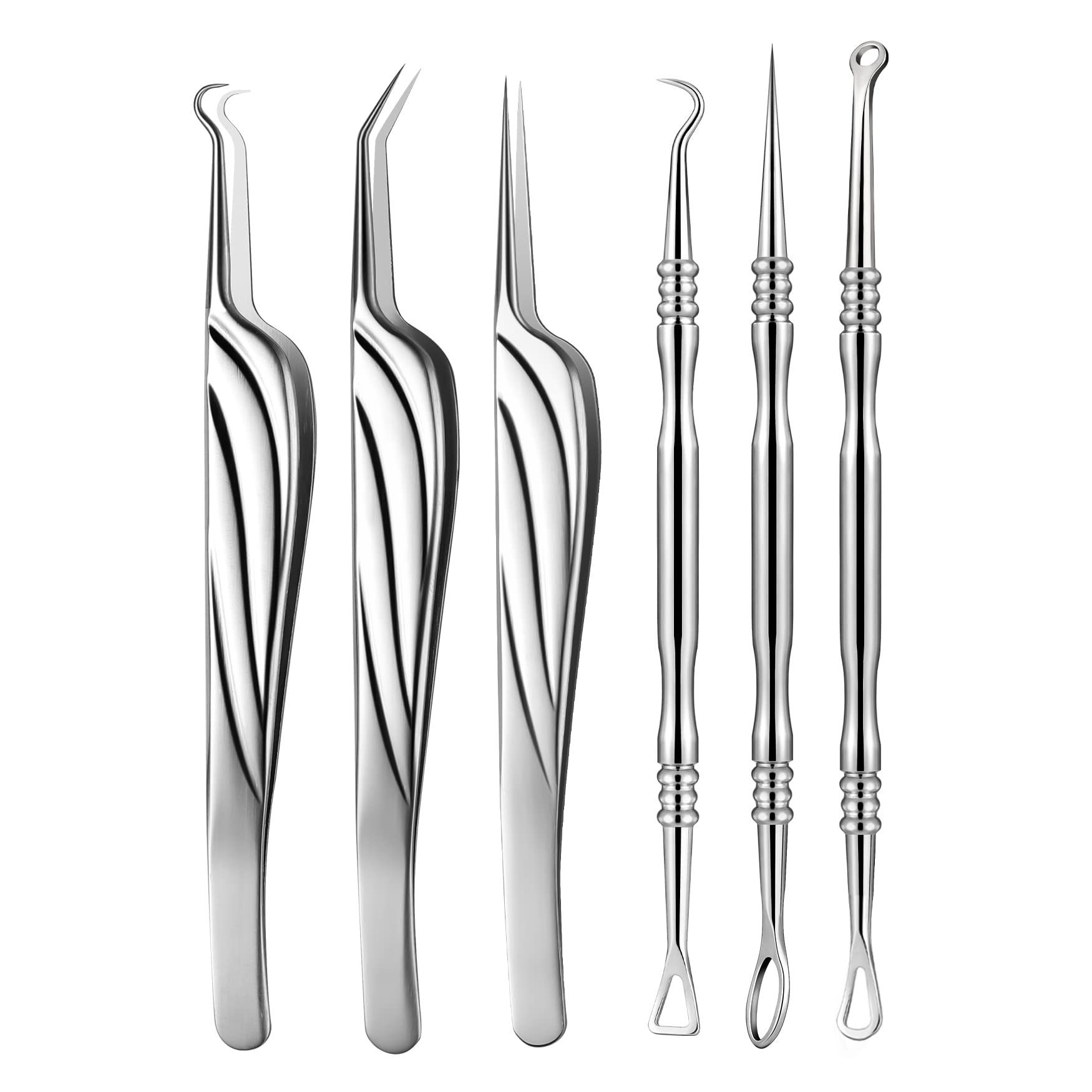 FVION Blackhead Comedone Extractor Kit, 6 Pcs Professional Pimple Popper Tool Kit, Stainless Steel Tweezers and Blackhead Removal Tools for Removing Pimple, Blackheads, Zit Spot on Face