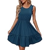 Women's Casual Work Summer Dress V Neck Sleeveless Pleated Beach Sundresses Boho Midi Swing Dresses