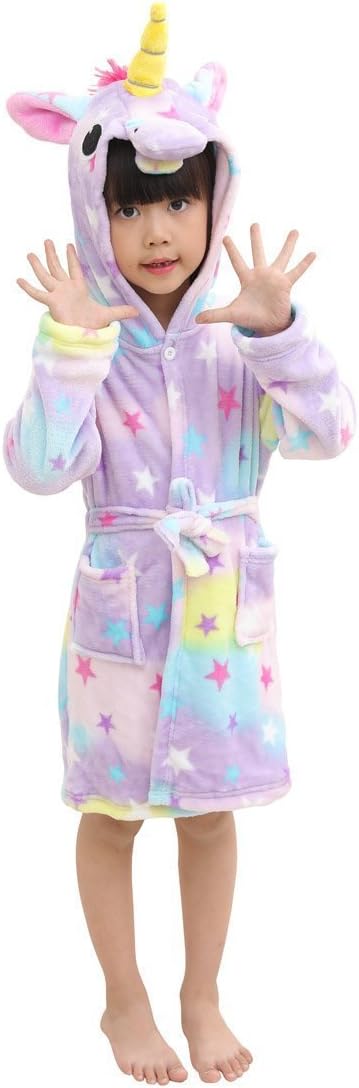 Kids Unicorn Robe Girls Soft Plush Bathrobe Novelty Hooded Nightgown Gift