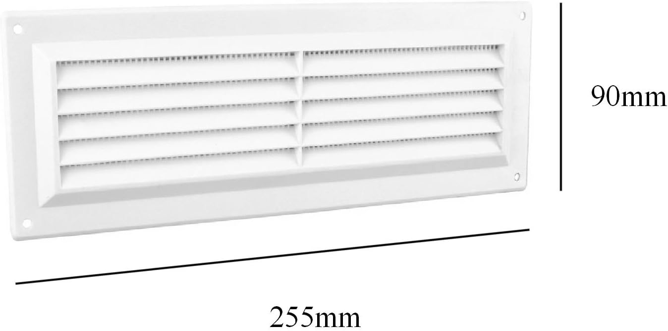 9" x 3" White Plastic Louvre Air Vent Grille with Flyscreen Cover - Image 3