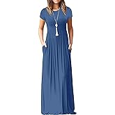 AUSELILY Women's Classic Short Sleeve Loose Plain Casual Long Maxi Dresses for Women 2026