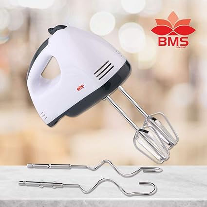 BMS Lifestyle Electric Hand Mixer With Stainless Steel Attachments, 7 -Speed, Includes; Beaters, Dough Hooks