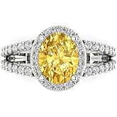 Clara Pucci 14K Solid White Gold 2.6 ctw Citrine Solitairewith Accents Ring for Women | Anniversary, Birthday Gift | 9x7mm Oval Cut
