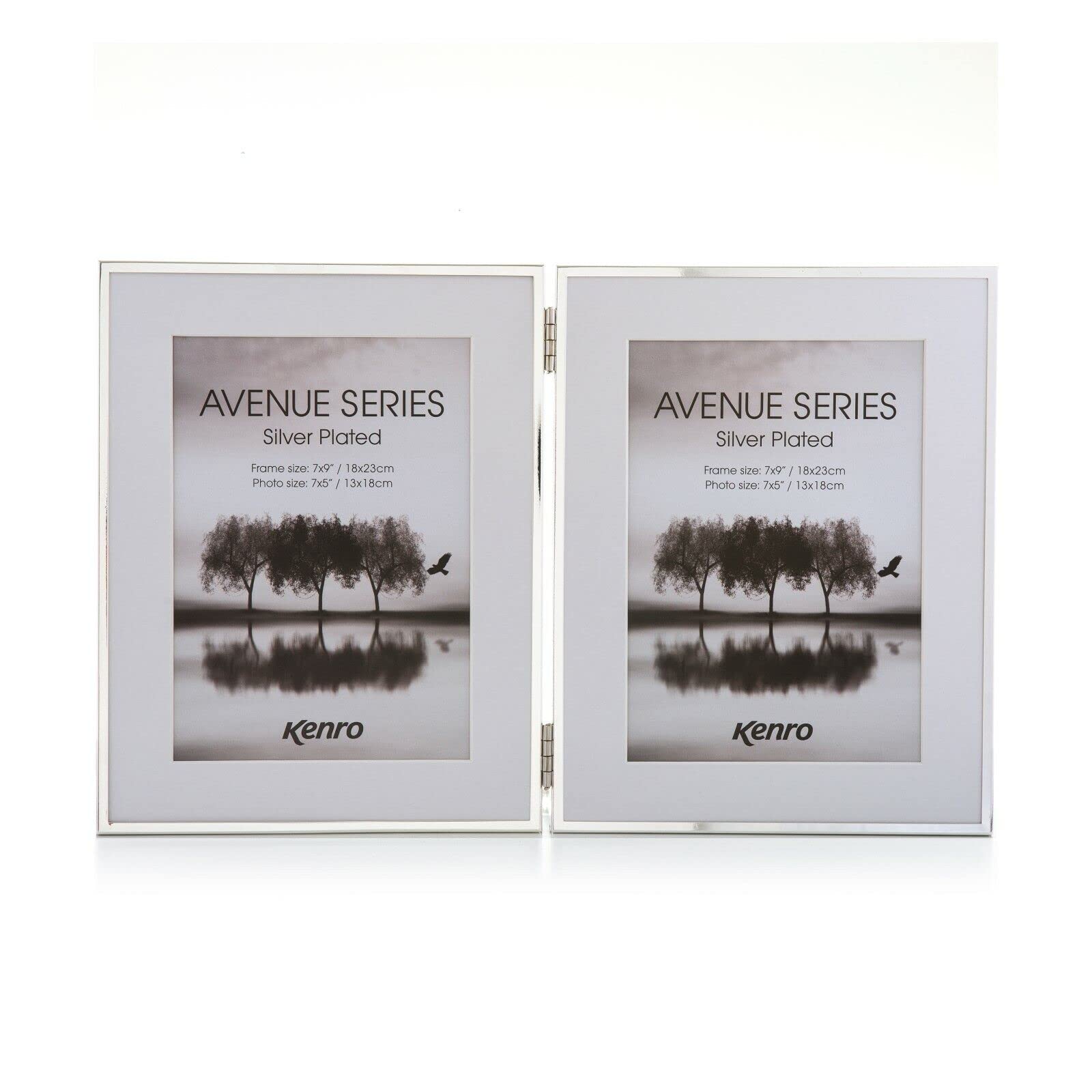 Kenro Avenue Silver Plated Twin Portrait Photo Frame 9x7 Inch / 23x18cm with White Mat for Photos 7x5 Inch / 13x18cm – AVE1318S/2P