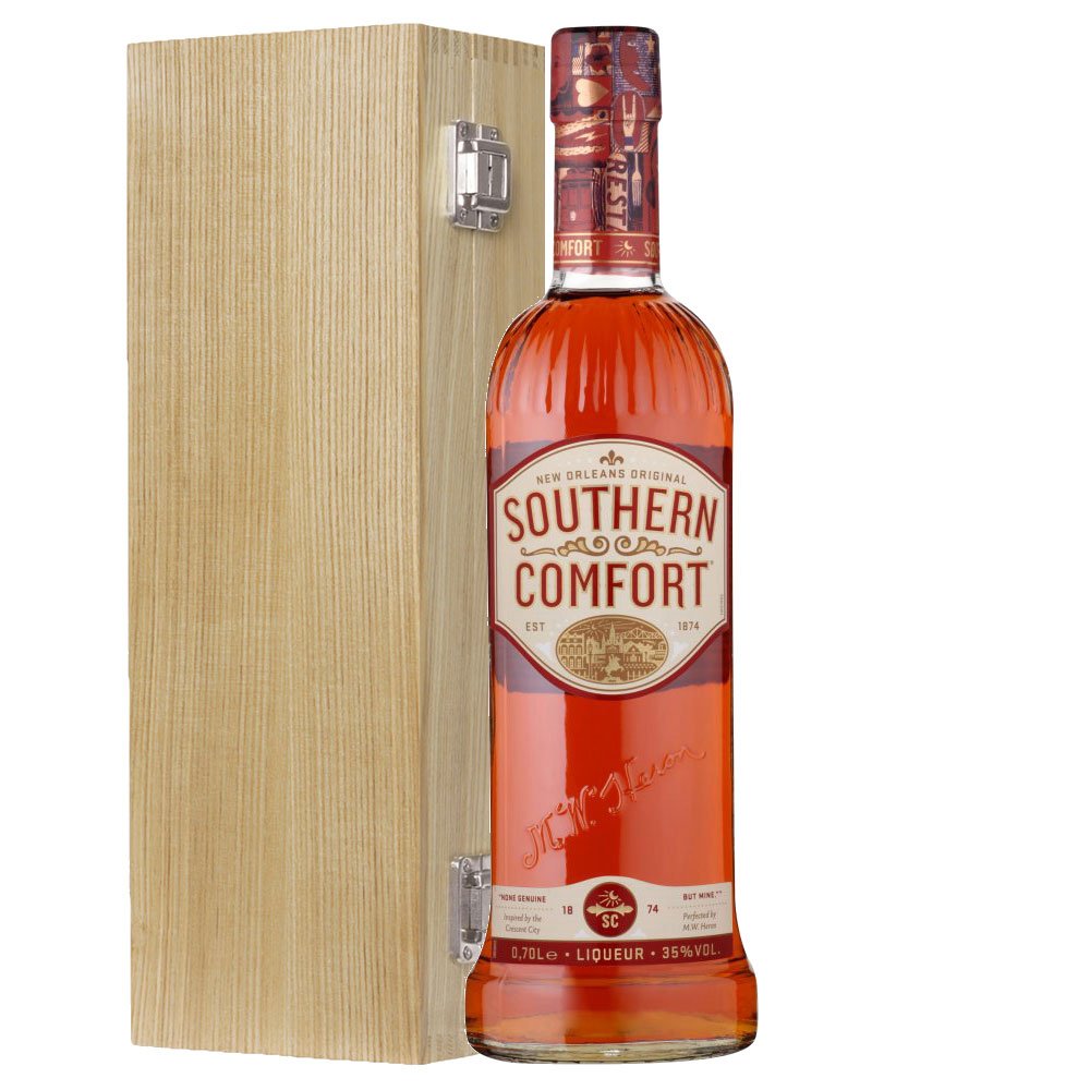 Southern Comfort Whisky Liqueur 70cl Bottle In Luxury Solid Oak