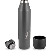 EcoVessel Stainless Steel Bottle with Removable Cup, Vacuum Insulated Thermos for Hot and Cold Drinks, with Folding Handle for Travel and Camping, 25oz (Gray)