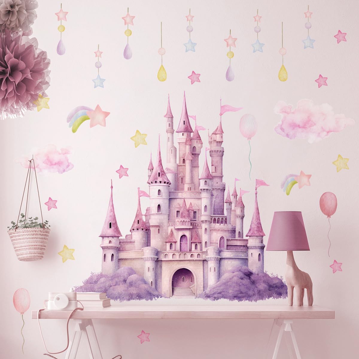 HGDESIGN® Wall Sticker Fairy Elf Moon Castle Girl Flowers Wall Sticker Wall Picture Nursery Baby Room Bedroom Child Baby Girl Wall Decoration (B)