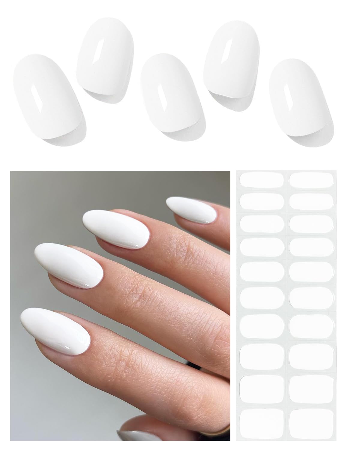 AutyaMee Semi Cured Gel Nail Strips (White), 20 Pcs Gel Nail Wraps, Stickers, UV Light Required, Salon Quality, Long Lasting