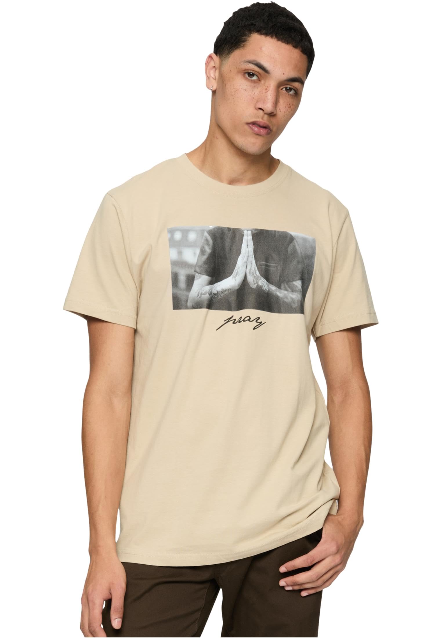 Mister Tee Men's Pray Tee T-Shirt, Sand,