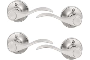 Probrico 4 Pack Dummy Door Lever Door Handle for Left Hand and Right Hand, Wave Style French Door Handle with Satin Nickel Finish, Single Side Non-Turning Dummy for Laundry Room, Hallway, Closet