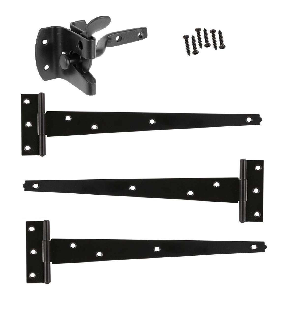 Merriway BH07086 Heavy Duty Wooden Garden Gate Hanging Kit, 3 x 12 inch Black Tee Hinges, Black Auto Close Latch & All Fixings