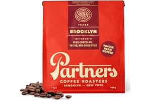PARTNERS COFFEE ROASTERS - Whole Bean Coffee (Brooklyn - Medium Roast) 12oz - Versatile & Delicious Daily Brew - Milk Chocolate, Toffee, Dried Fruit - Whole Coffee Beans - Roasted in New York City