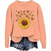 DarkJoy Womens Sunflower Sweatshirts Graphic Hoodie for Women Sunflower And Butterfly Shirt Long Sleeve