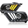 Spec-D Tuning Projector Black Headlights Hi-Tech Look Sequential LED Compatible with 2010-2014 Ford Mustang, Left + Right Pair Headlamps Assembly