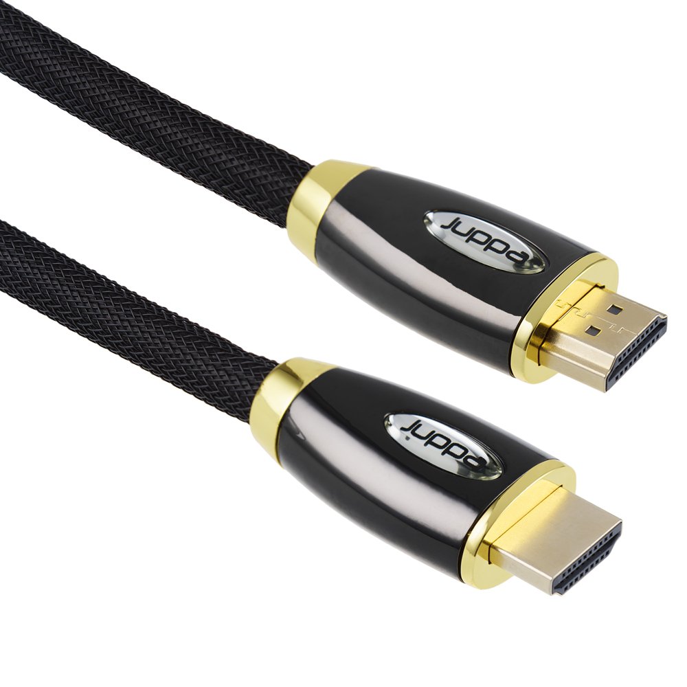 Juppa® PRO-BLACK HDMI 2.0/2.0a Certified High-Speed Cable with Ethernet, ARC and CEC, HDR, Nylon Braided, 24k Gold Plugs - 4K 2160p @60Hz 18 Gbps 26AWG - 1M