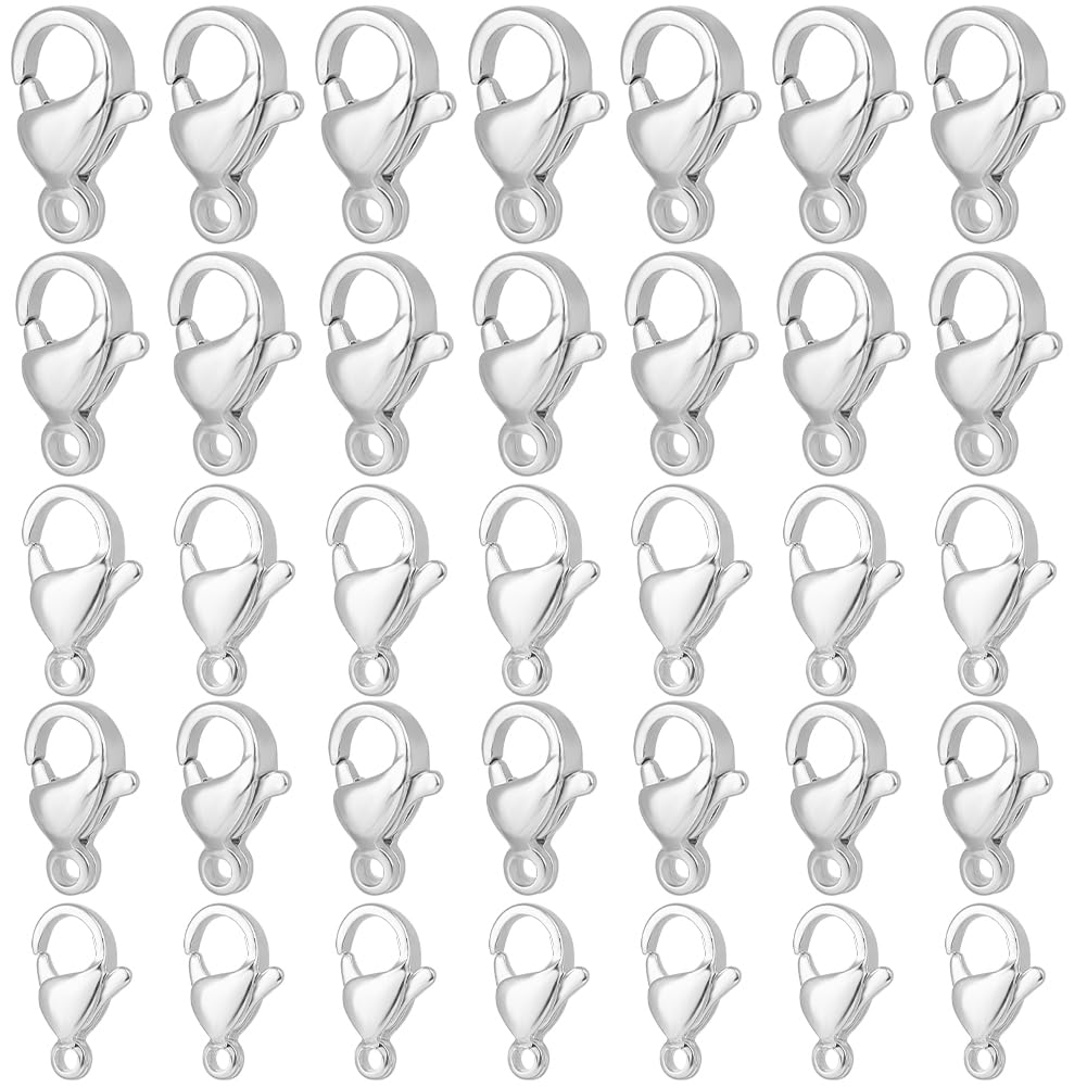 Beebeecraft 1 Box 50Pcs 5 Sizes Silver Lobster Claw Clasps Sterling Silver Plated Jewelry Bracelet Connector Clasps for DIY Craft Jewellery Chains Making Claps Hole: 1.2/1.4/1.8mm