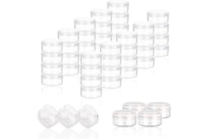 ZEJIA 3 Gram Sample Containers with Lids, 50 Count Tiny Sample Jars, 3ML Makeup Cosmetic Containers for Lip Balms, Lotion, Powder, Beauty Products(Clear Lids)