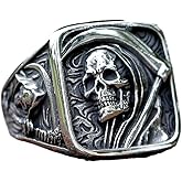 ZMY Home Grim Reaper Ring for Men – Gold Skull with Scythe Signet Statement Ring, Death Biker Punk Stainless Steel Jewelry