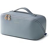 EACHY Travel Makeup Bag, Large Capacity Cosmetic Bag for Women, Waterproof PU Leather, Flat Open Portable Toiletry Bag for Skincare, Brushes & Travel Essentials
