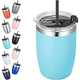 VEGOND Stainless Steel 12 oz Tumblers bulk Vacuum Insulated Double Wall Travel Tumbler with Lid and Straw Reusable Tumbler, Sky Blue 1 Pack