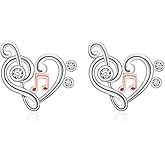 Cute Music Notes Earrings for Women - 925 Sterling Silver Heart-Shaped Clef Musical Note Stud Earrings Jewelry Gifts for Music Lovers