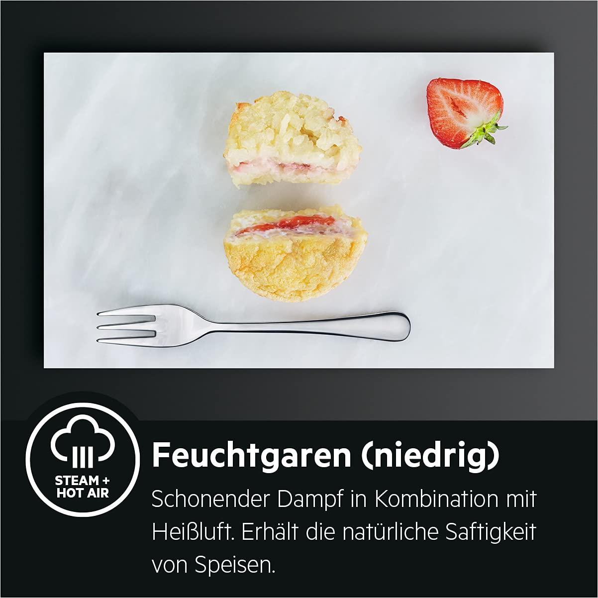 AEG Einbau-Backofen, Pyrolyse Selbstreinigung, Serie 7000 mit Dampfunterstützung: außen knusprig & innen saftig, Kerntemperatursensor, 45 Automatikprogramme, LED-Touchdisplay, Schwarz, BSS57606BM 3