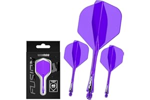 Winmau Darts Fusion Integrated Flight & Shaft System - No.2 Shape and Design - Available in Short, Intermediate & Medium - Clear, Red & Purple