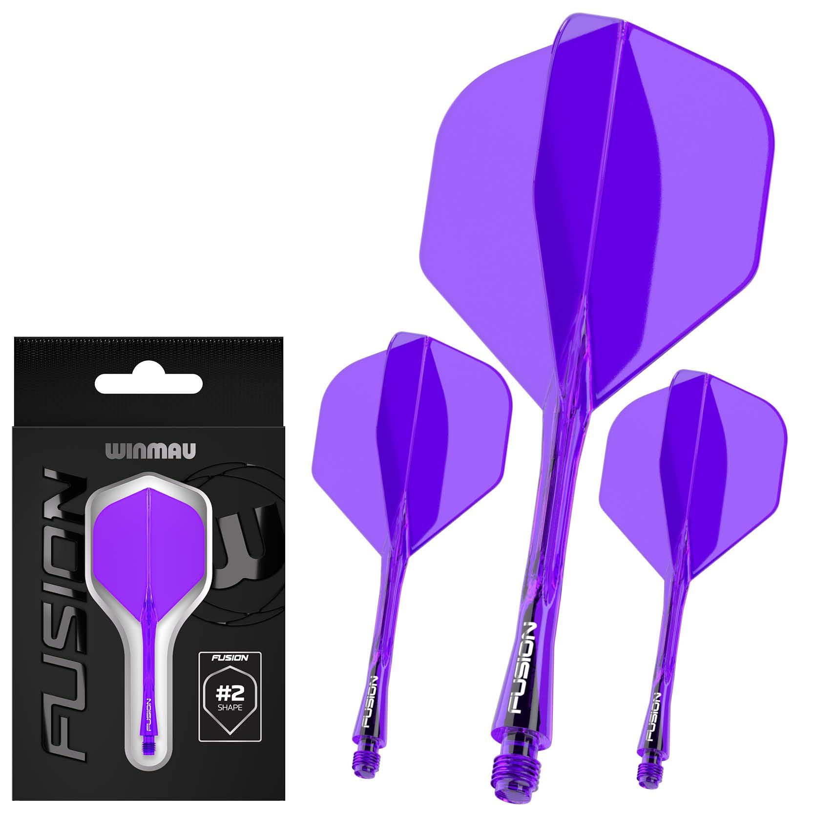 WINMAU Darts Fusion Integrated Flight & Shaft System - No.2 Shape & Design - Purple Colour, Short Length