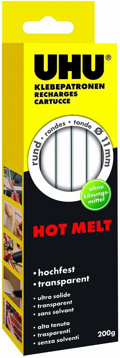 UHU Hot Melt Clear Glue Cartridges 11mm Diameter 200g 47865, 200 g