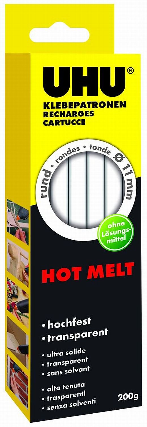 UHU Hot Melt Clear Glue Cartridges 11mm Diameter 200g 47865
