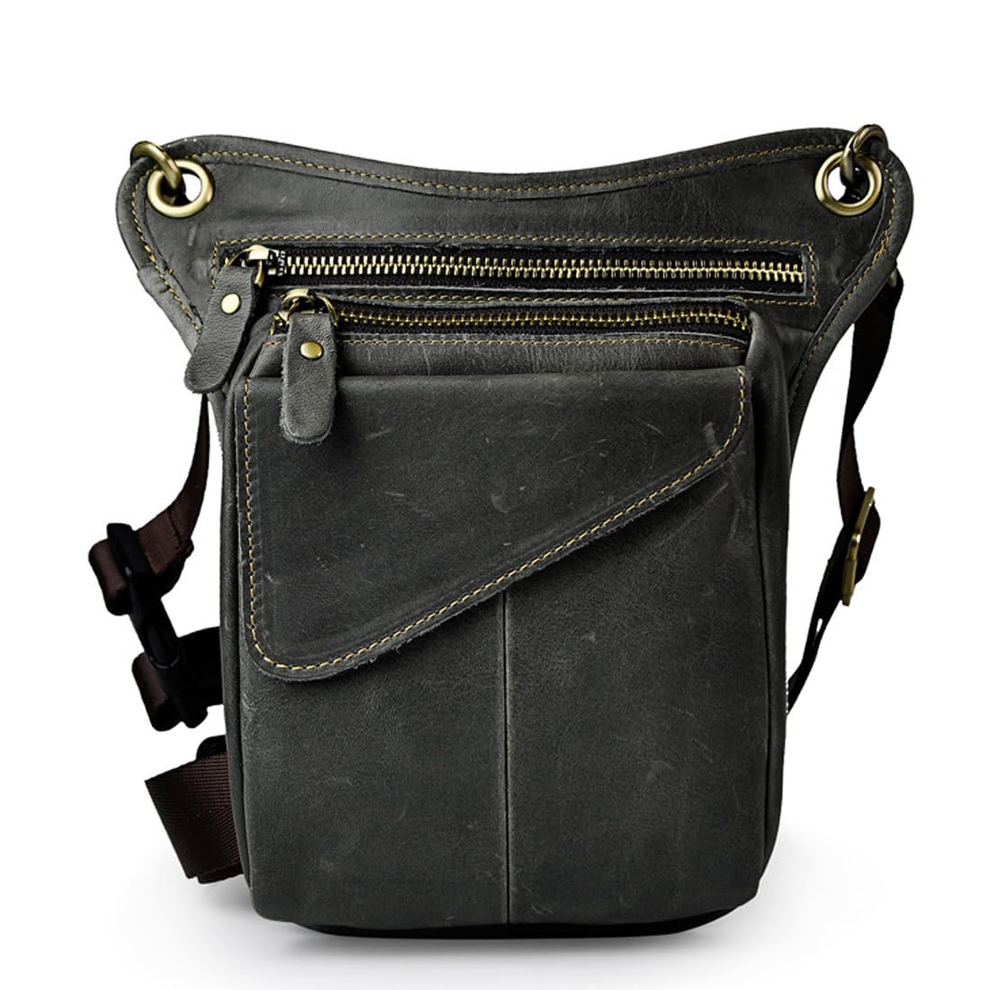 Xieben Leather Drop Leg Bag for Men Women Motorcycle Bike Riding Cycling Multi-Purpose Thigh Waist Fanny Pack Bum Pocket Hiking Sports Camping Pouch Deep Gray