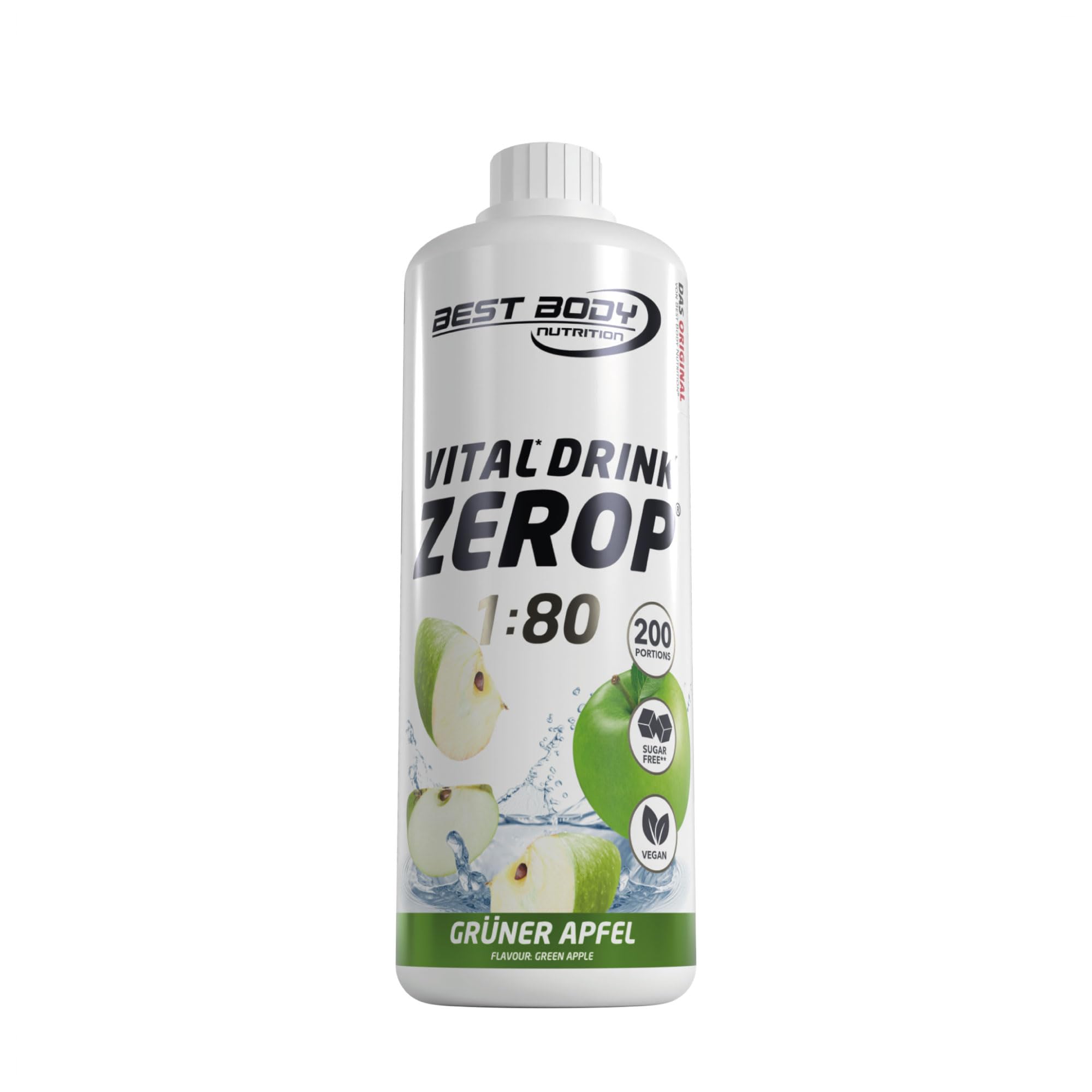 Best Body Nutrition Vital Drink ZEROP® - Grüner Apfel, Original Getränkekonzentrat - Sirup - zuckerfrei, 1:80 ergibt 80 Liter Fertiggetränk, 1000 ml